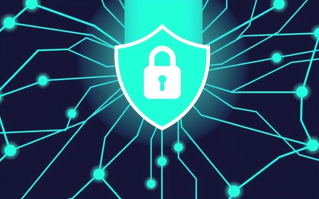 Digital privacy illustration with padlock and data flow